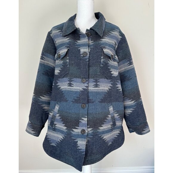 Coldwater Creek Womens Aztec Print Sierra Madras Jacket Size XL Blue Wool Blend - Picture 4 of 16